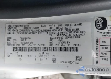 2015 Ford Fiesta Se from USA, damaged, VIN 3FADP4BJ0FM133024